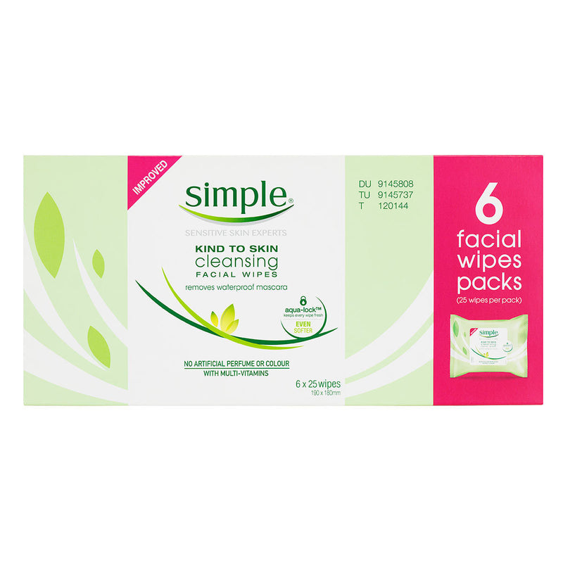 Wipes Simple Skin Sensitive Cleansing Facial Tissue Face Wash 6 x 25