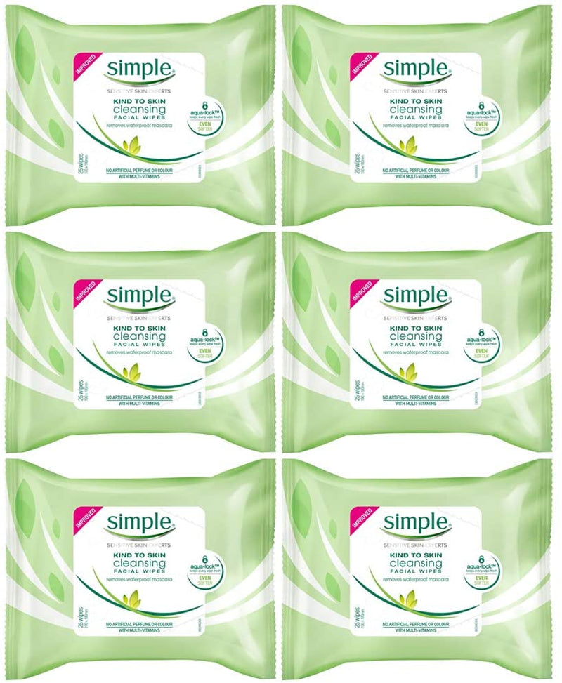 Wipes Simple Skin Sensitive Cleansing Facial Tissue Face Wash 6 x 25