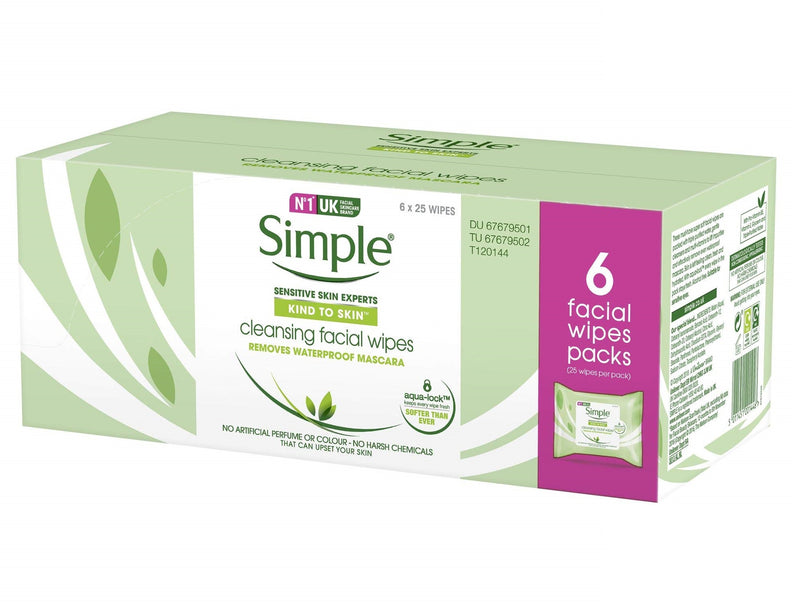 Wipes Simple Skin Sensitive Cleansing Facial Tissue Face Wash 6 x 25
