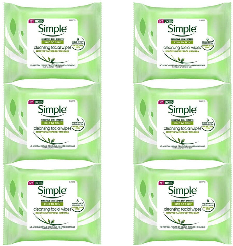 Wipes Simple Skin Sensitive Cleansing Facial Tissue Face Wash 6 x 25