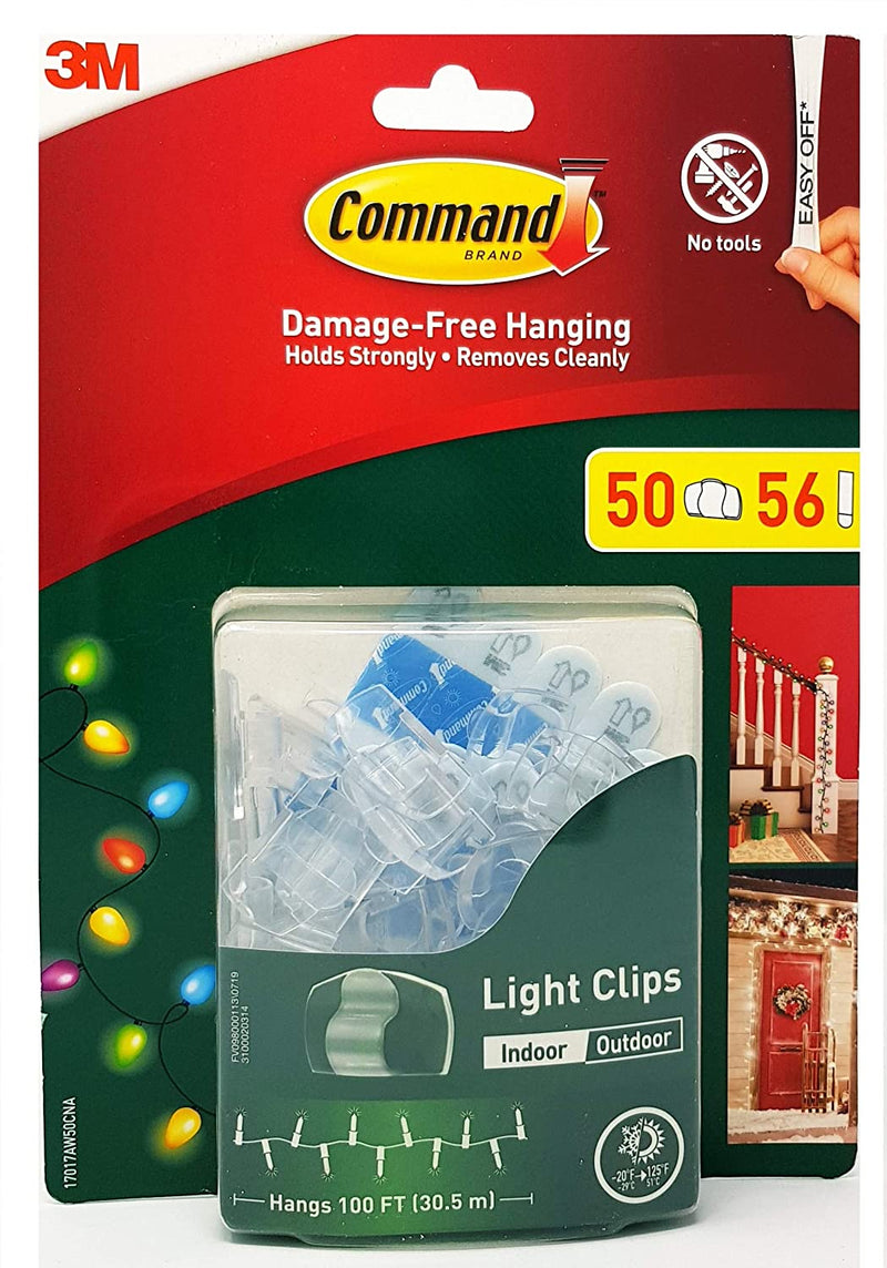 Command Indoor Outdoor Light Clips, 50 Clip Pack with 56 Adhesive Strips