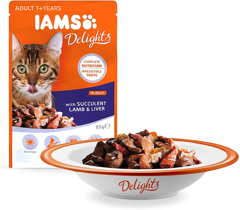 IAMS Delights Wet Food Land for Adult Cats with Meat and Fish in Jelly, 48 x 85g