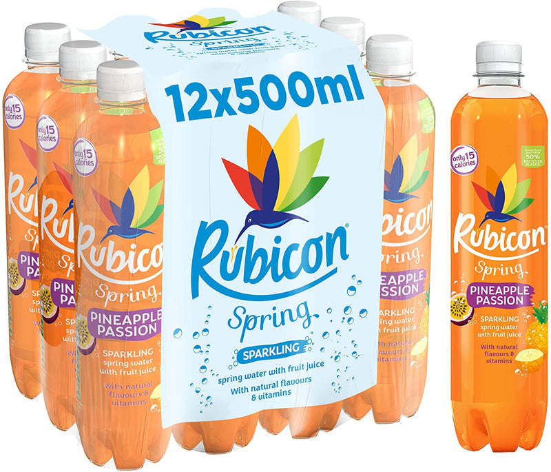 Rubicon Spring Pineapple Passion Flavoured Sparkling Spring Water Pack of 12x 500ml