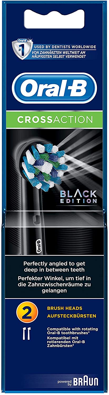 Oral-B Cross Action Black Electric Brush Heads, Pack of 2