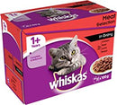 Whiskas 1+ Cat Wet Food in Pouch for Adult Cats, Meaty Selection in Gravy, Pack of 12x 100g