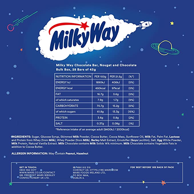 Milky Way Chocolate Bar, 43 g (Pack of 28)