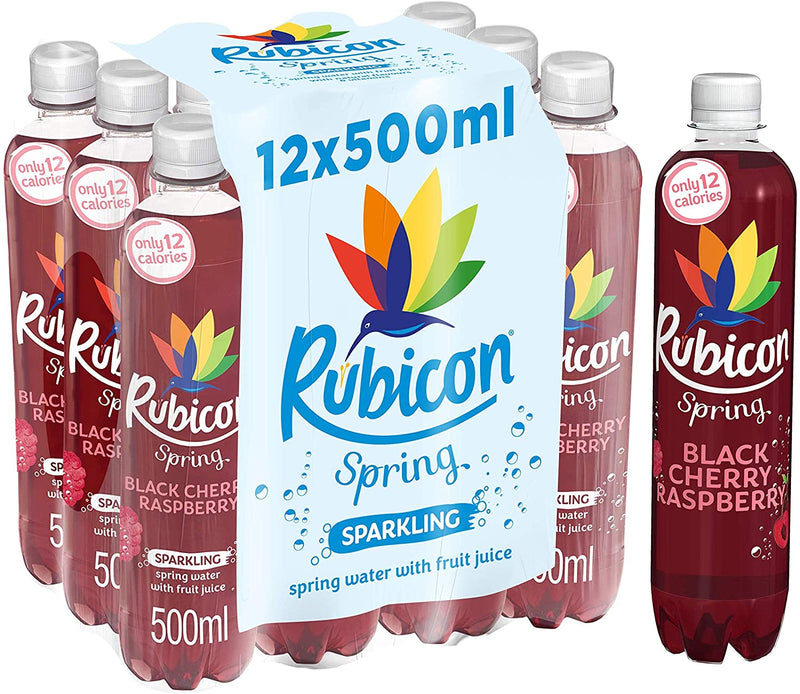 Rubicon Spring Black Cherry Raspberry Flavoured Sparkling Spring Water, 500ml - Pack of 12