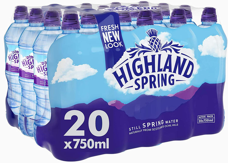 Highland Spring Still Spring Water Sports cap bottles Pack of 20 x 750ml