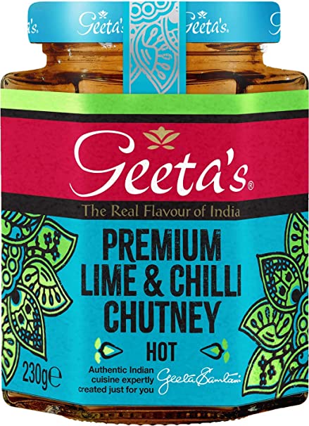 Geeta’s Premium Lime & Chilli Chutney, Hot, 230g, (Pack of 6)