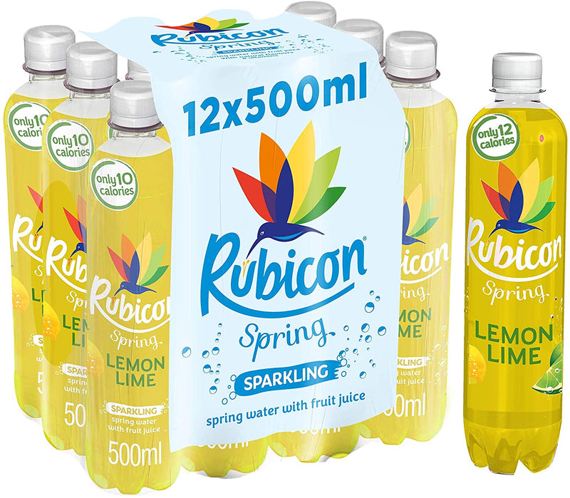 Rubicon Spring Lemon Lime Flavoured Sparkling Spring Water, 500ml - Pack of 12