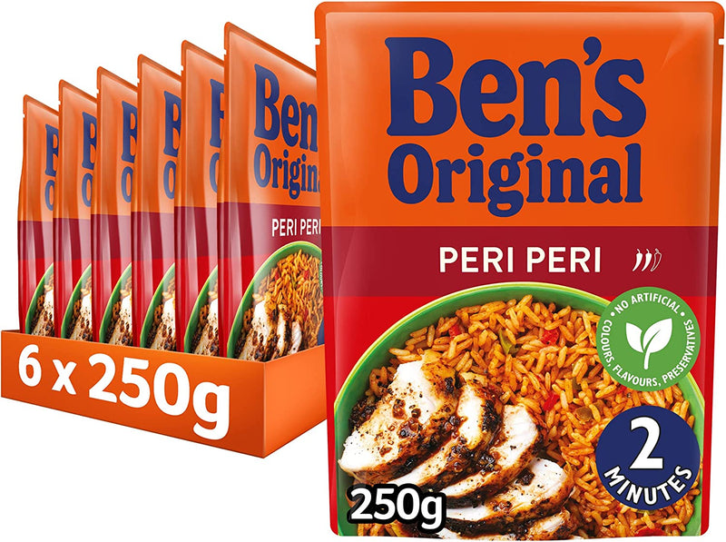 BEN'S ORIGINAL Peri Peri Microwave Rice, Bulk Multipack 6 x 250g pouches