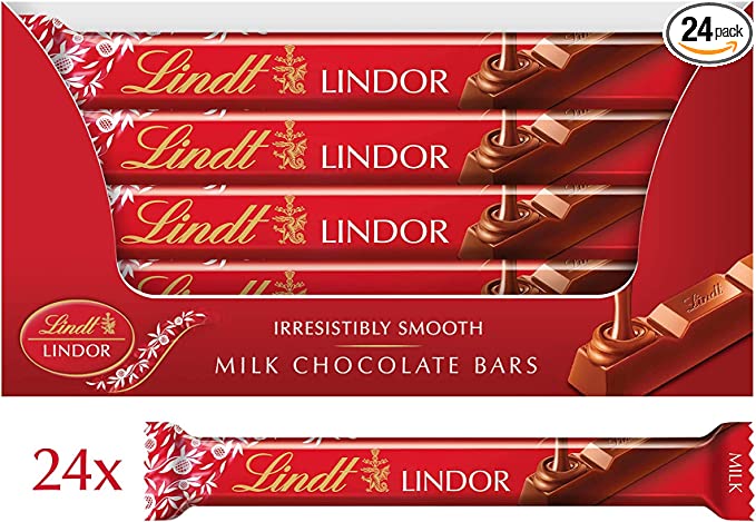 Lindt LINDOR Milk Chocolate Bars 38 g (Pack Of 24)