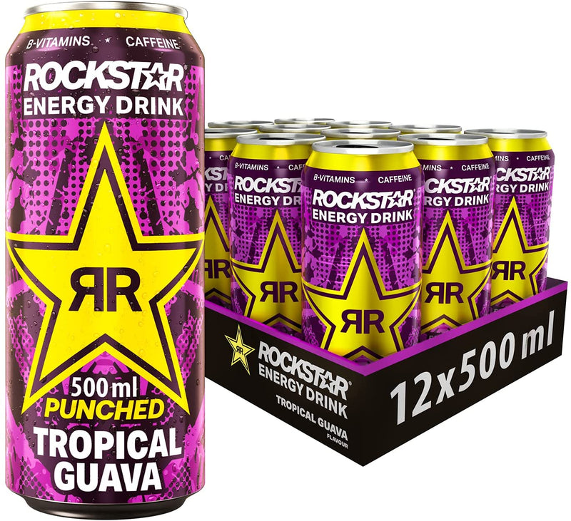 Rockstar, Punched Energy Drink Tropical Guava  500 ml cans, (Pack of 12)