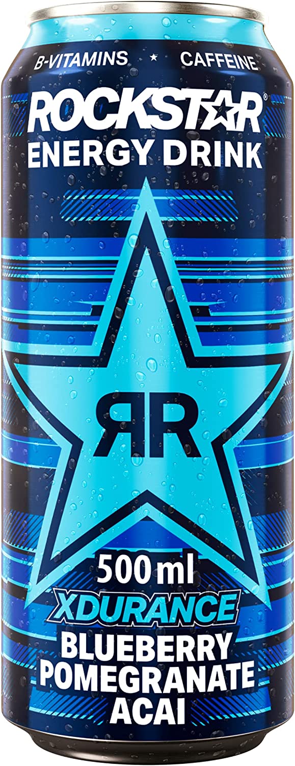 Rockstar XDurance Energy Drink, Blueberry Pomegranate and Acai, 12 x 500 ml