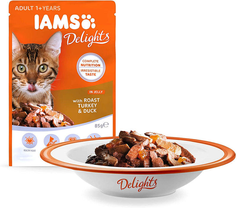 IAMS Delights Wet Food Land for Adult Cats with Meat and Fish in Jelly, 48 x 85g