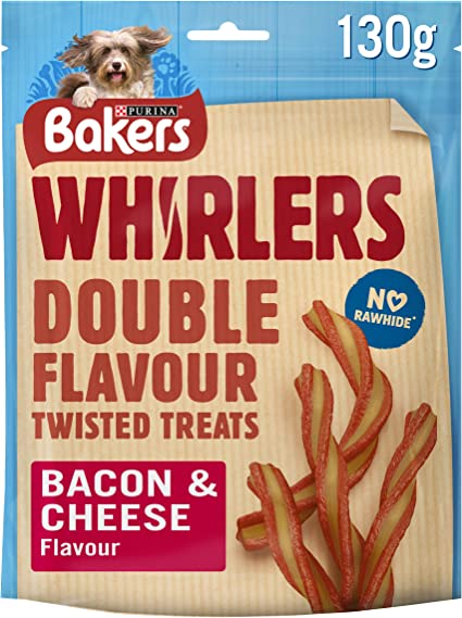 Bakers Whirlers Dog Treats Bacon and Cheese Pack of 6×130g