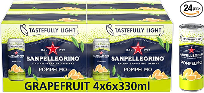 San Pellegrino Italian Sparkling Drinks Soft Drink, Grapefruit flavour, 24x330ml