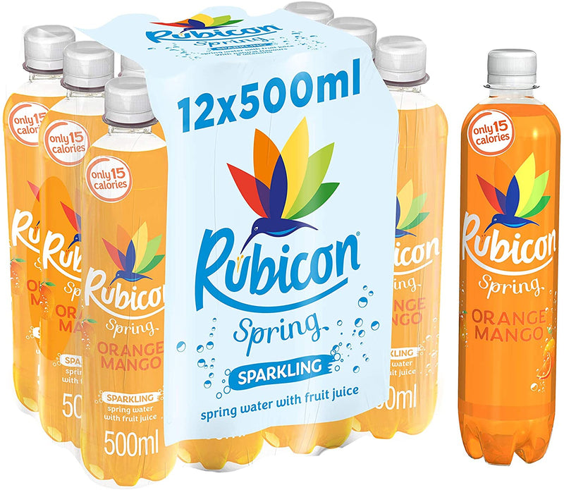 Rubicon Spring Orange Mango Flavoured Sparkling Spring Water, 500ml - Pack of 12