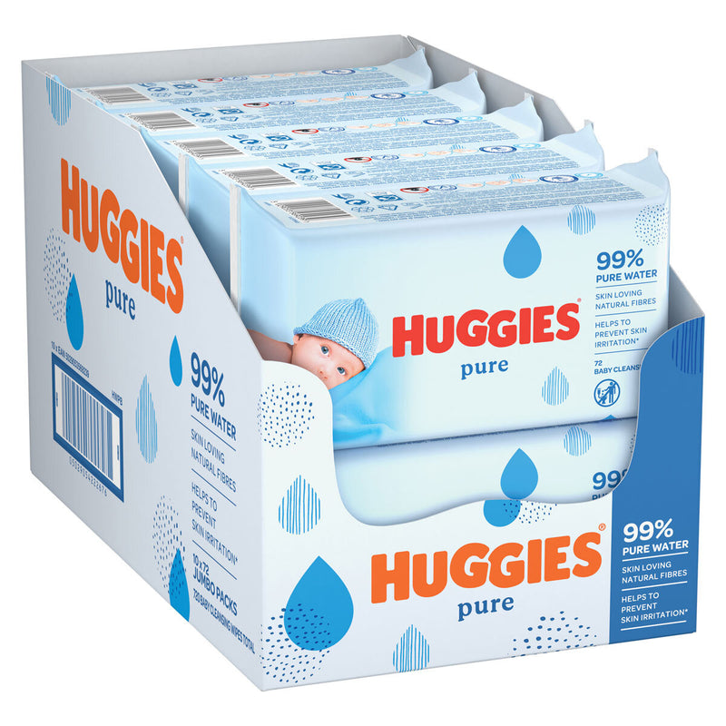 Huggies Pure Baby Wipes, 10 x 72 Wipes - Total 720 Wipes