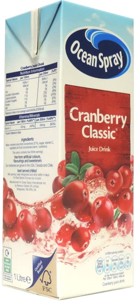 Oceanspray Cranberry Juice, 12 Pack x 1L - NEW PACK