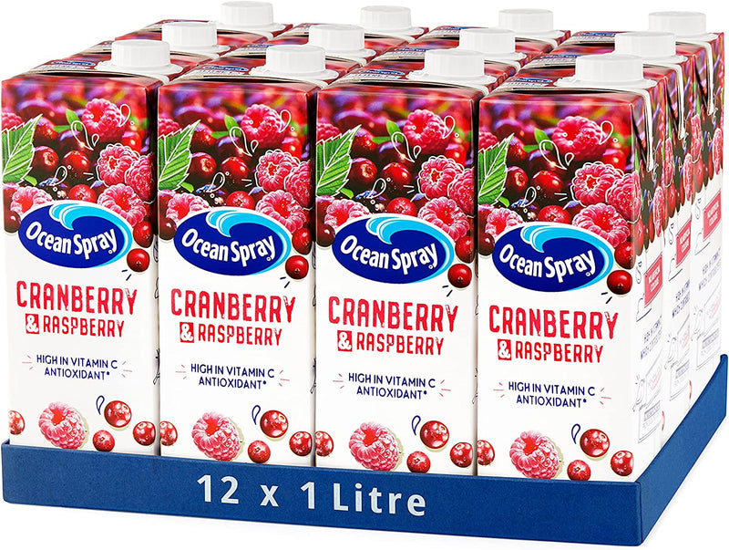 Ocean Spray Cranberry & Raspberry Juice Drink, 1L Carton (Pack of 12)