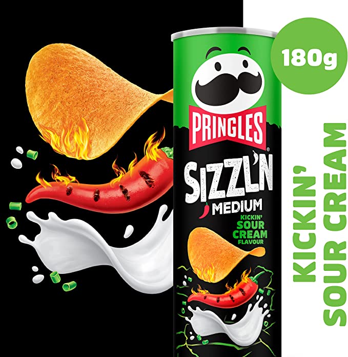 Pringles Sizzl'n Medium, Kickin' Sour Cream, 180g (Pack of 6)