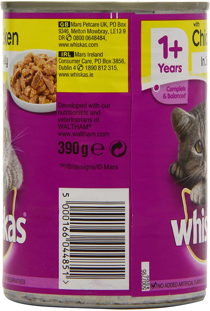 Whiskas 1+ Can Tin With Chicken In Jelly 12 x 390g