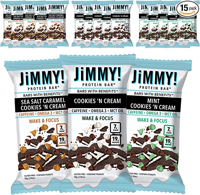 Jimmy!  Protein Bars Cookies 'N Cream Variety Box Pack of 15 x 58g