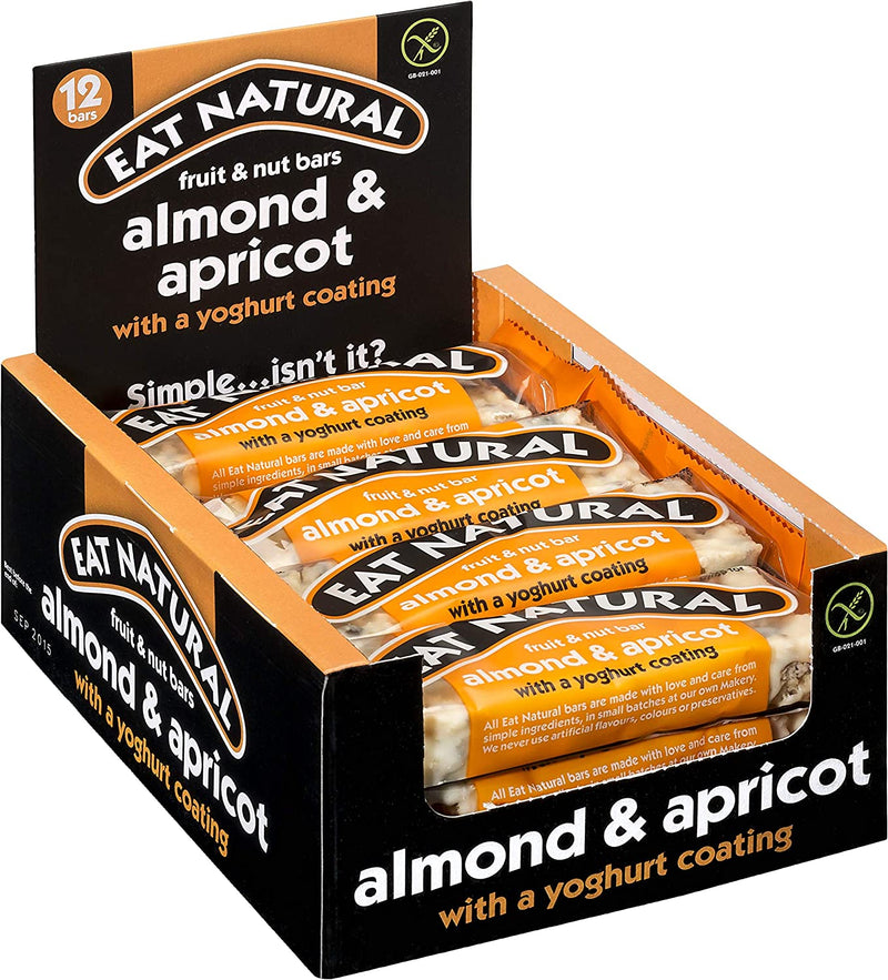 Eat Natural Snack Bars - Almonds & Apricots Yogurt Coated Cereal Bar - 12 Pack - Gluten-Free Vegan Snack Bars - Healthier Snacks for Adults