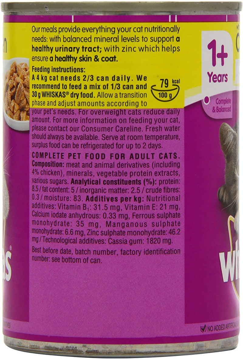 Whiskas 1+ Can Tin With Chicken In Jelly 12 x 390g