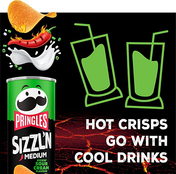 Pringles Sizzl'n Medium, Kickin' Sour Cream, 180g (Pack of 6)