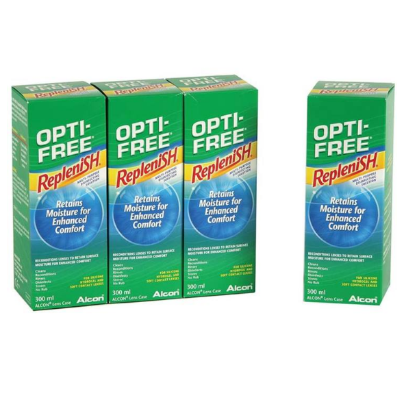 Opti-Free Replenish Multi-Purpose Disinfecting Solution, 4 x 300ml (6 Months Supply) - Papaval