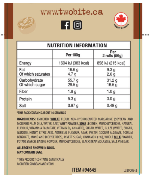 Two Bite Original Cinnamon Rolls - 890g