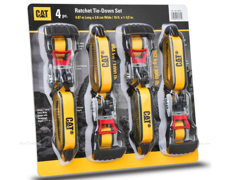 CAT Ratchet Tie-Downs 3.8 x 487.6 cm, 4 Pack