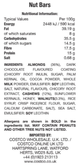Kirkland Signature Nut Bars with Cocoa Drizzle and Sea Salt, 24 x 40g