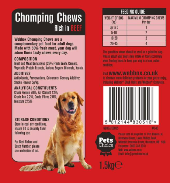 Webbox Meaty Chomping Chews (Beef), 1.5kg