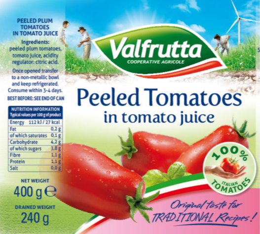 Valfrutta Italian Peeled Plum Tomatoes, 12 x 400g