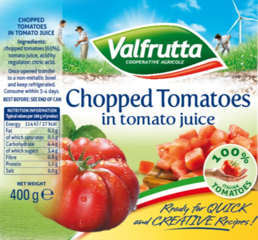 Valfrutta Chopped Tomatoes, 12 x 400g