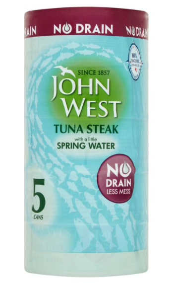 John West No Drain Tuna Steak in Spring Water, 5 x 110g