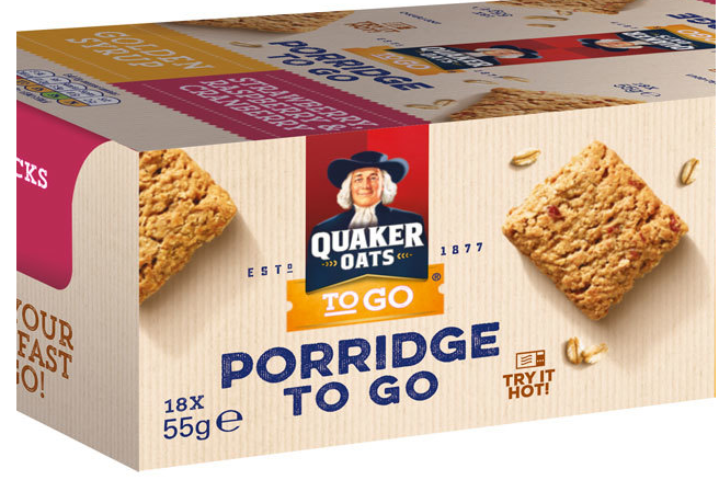 Quaker Oats Porridge To Go Breakfast Squares Variety Pack, 18 x 55g