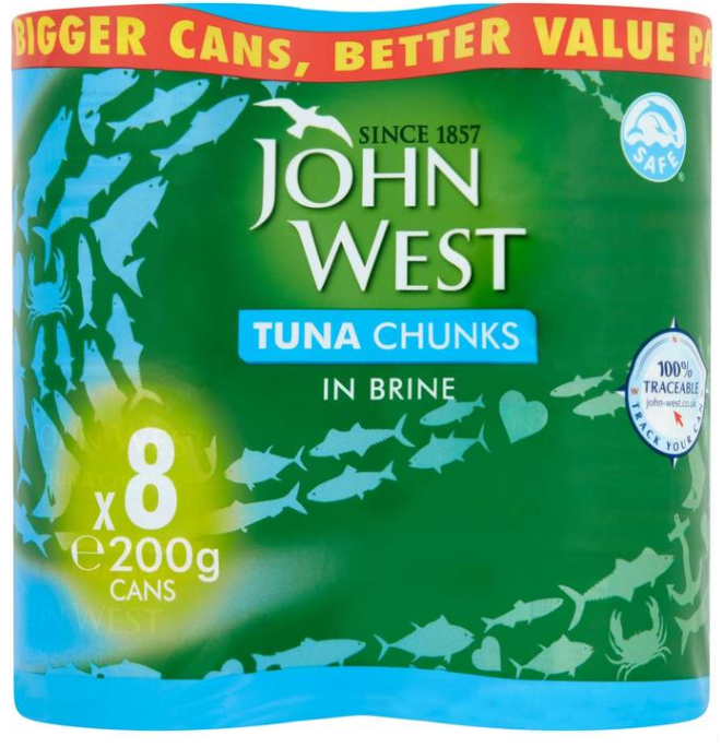 John West Tuna Chunks in Brine, 8 x 200g