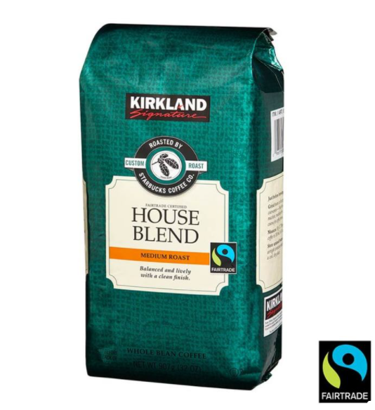 Kirkland Signature Starbucks Fairtrade House Blend Whole Bean Coffee, 907g