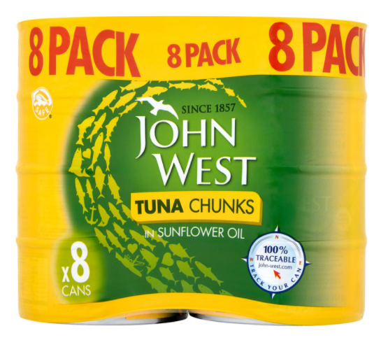 John West Tuna Chunks in Sunflower Oil, 8 x 200g