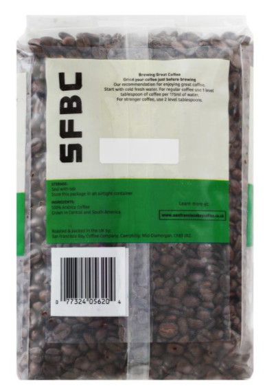 San Francisco Bay Organic Rainforest Blend Whole Coffee Bean Pack of 908g