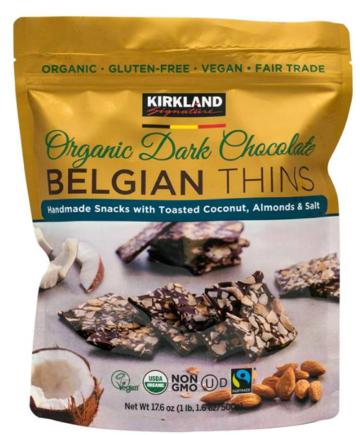 Kirkland Signature Belgian Chocolate Thins, Coconut & Almond, 500g