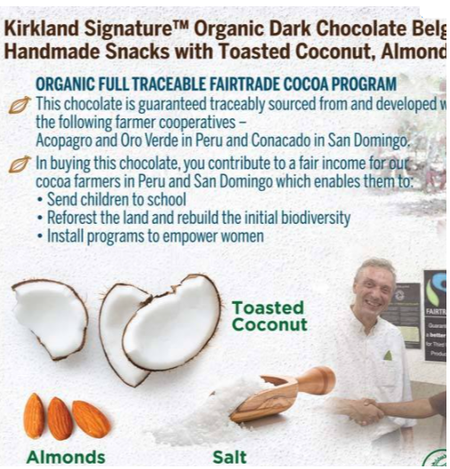 Kirkland Signature Belgian Chocolate Thins Coconut & Almond Pack of 500g