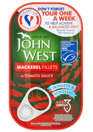 John West Mackerel Fillets in Tomato Sauce, 10 x 125g