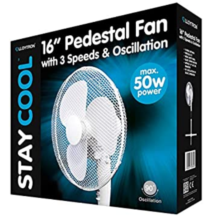STAYCOOL Lloytron F1221WH Stay Cool Pedestal Fan, 50 W, White, Plastic