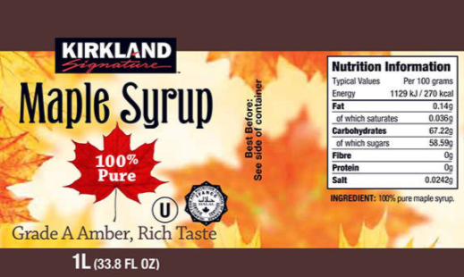 Kirkland Signature 100% Pure Grade A Amber Maple Syrup, 1L