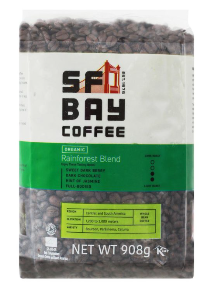 San Francisco Bay Organic Rainforest Blend Whole Bean Coffee, 908g